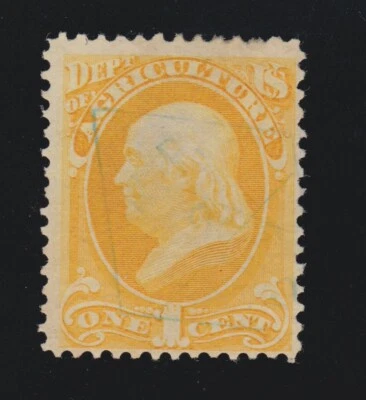 US O1 1c Agriculture Department Official Used w/ Blue Date Stamp SCV $200 - Image 1 of 2
