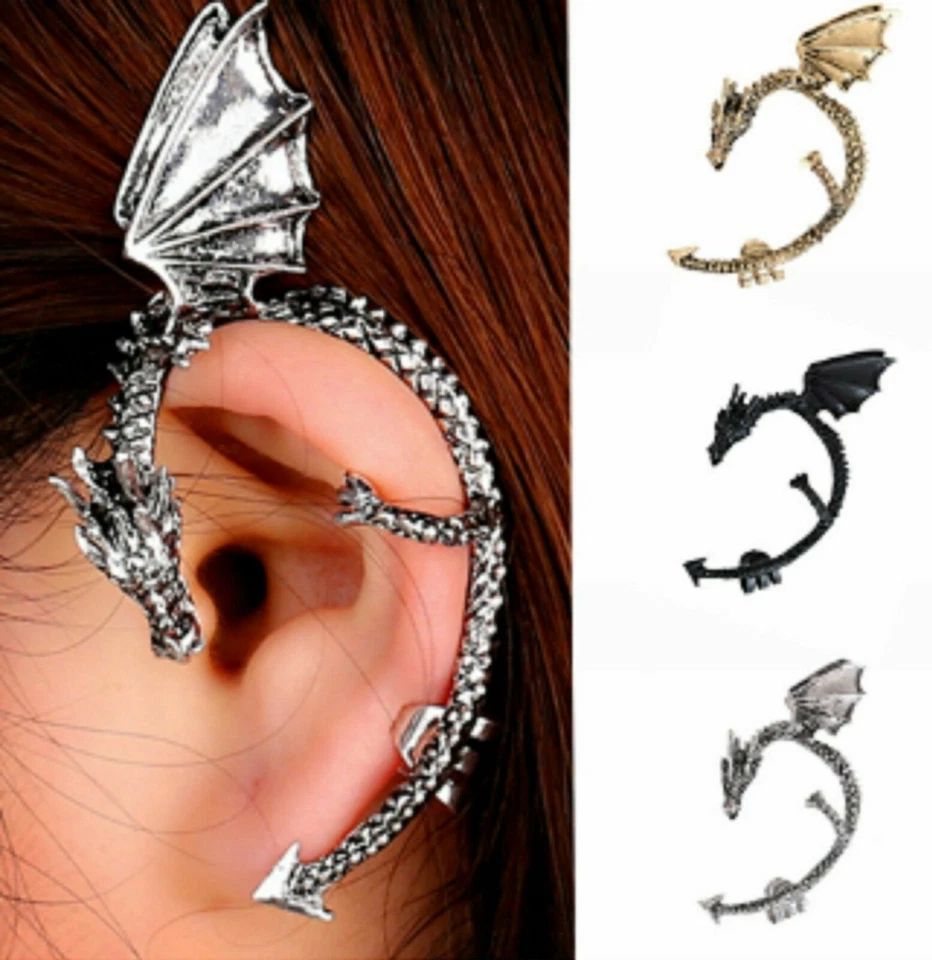 Envoltura de brazalete de oreja de dragón negro Señuelo de dragón Gótico (desgaste de metal) sin perforación Foto 1 de 1