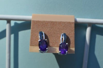 Pendientes de platino sobre plata fina de 1,42 quilates amatista/rodio azul Foto 1 de 3
