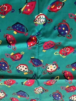Vtg 90'sAbstract Turtles Cranston Print Works Schwartz Liebman Teal 44" x 4 Yds. - Image 1 of 4