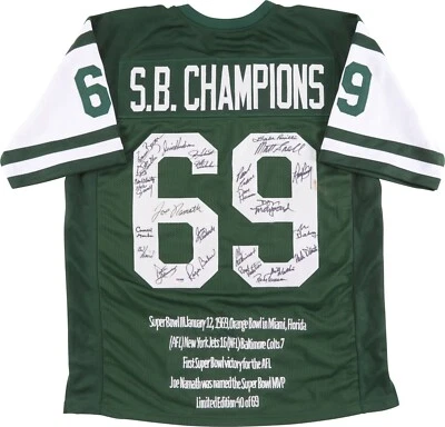 1969 New York Jets Super Bowl Champs Team Signed Jersey Joe Namath PSA DNA COA - Image 1 of 4