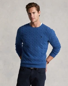 Polo Ralph Lauren Cable-Knit Wool-Cashmere Sweater Twilight Blue Heather - Picture 1 of 11
