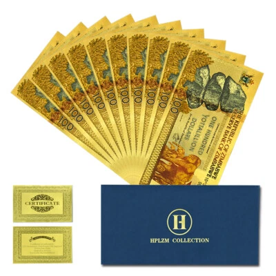 Zimbabwe One Hundred Yottalillion Dollars Gold Foil Banknotes 10pcs UV Money - Image 1 of 4