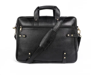 Black Genuine Leather Laptop Messenger Bag For Official Style. - Afbeelding 1 van 6
