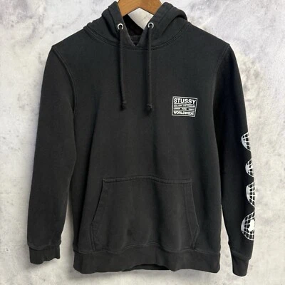 Stussy Hoodie Sweatshirt Mens Small 20x23.5 Black USA Worldwide Streetwear Skate - Image 1 of 4