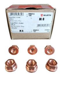 Tuercas con brida colector de escape destellado de cobre WURTH® M8 VW - Audi Mercedes Fiat. - Imagen 1 de 2