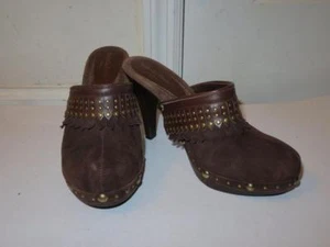 WOMENS ISABELLA FIORE BROWN SUEDE & LEATHER MULE PUMPS W/GOLD STUDS SIZE 7 - Picture 1 of 7