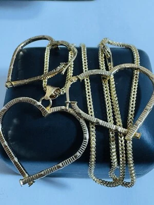 "Pendiente y collar de amor corazón de 15,5""/16"" de largo oro real fino 750 de 18 quilates 2,5 mm 7,2 g" Foto 1 de 4