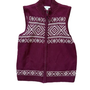Christopher & Banks Vest Size M Women Sweater Cardigan Zip Burgundy Knit - Picture 1 of 9
