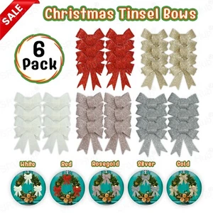 6x Shiny Christmas Glitter Bows Twist Tie 16cm, Xmas Gift Wrapping DIY Decor - Picture 1 of 61