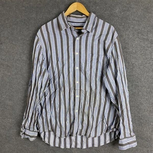 Tasso Elba Shirt Mens XXL Blue White Brown Button Up Collared Striped Office - Picture 1 of 15