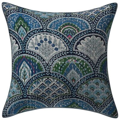 Pillow Cover Handcrafted Bohemian Kantha Decor Car Sofa Cushion Case 16 x 16 in - Image 1 of 4