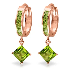 14K. SOLID GOLD HOOP EARRING WITH DANGLING PERIDOTS (Rose Gold) - Picture 1 of 4