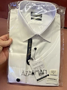 NEW AZARMAN Tailored Slim Fit Mens French Cuff White Dress Shirt AZAR MAN 15 M - Picture 1 of 10