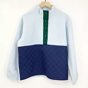 J. Crew Factory Quilted Sherpa Half Snap Popover Fleece Sweatshirt M Preppy Cozy - Picture 1 of 7