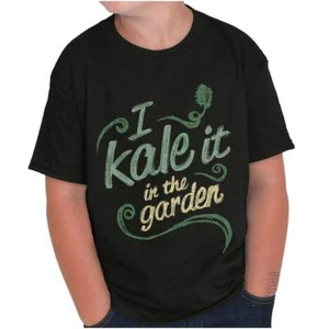 Funny Plant Pun I Kale It in the Garden Joke Youth Crewneck T Shirts Boy or Girl - Picture 1 of 7