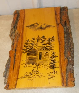 Karen Hill Wood Art Live Edge Solid Wood WILDERNESS CABIN - Picture 1 of 3