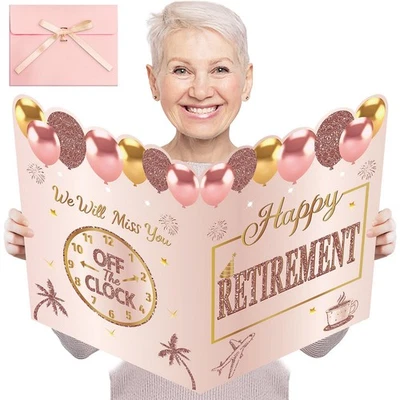 Pink Rose Gold Large Retirement Card With Envelope Jumbo Happy Retired Guest - Image 1 of 4
