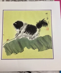 Original signiertes chinesisches Aquarell Katze Kätzchen Gemälde Zeichnung - Bild 1 von 10