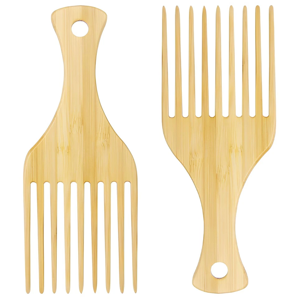 2-Piece Bamboo Comb Set for Afro Hair Natural Anti-Static Picks for Curly Thi... - Image 1 of 4