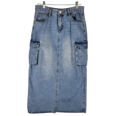 Maxi Falda Denim Utilitaria Y2K Forever 21 Talla M Bolsillos Carga Azul Envejecido Foto 1 de 4