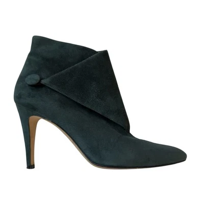 Botines Manolo Blahnik Gamuza Verde Talla 36.5 Punta Tacones Foto 1 de 4