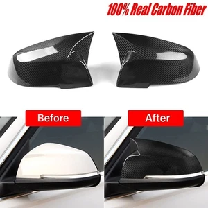 Real Carbon Fiber OX Horn Rear View Side Mirror Cover Tirm For BMW F30 2013-2019 - Picture 1 of 11