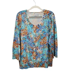 J.Jill Delight in the Details blau orange Blumen Strick Pullover Cardigan Damen XL - Bild 1 von 8