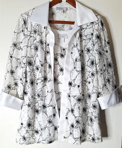 Collection Size 16 Sequin Jacket & Tank Top Set Lace Floral Black & White Lined - Picture 1 of 23