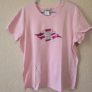 Disney Cruise Line Pink Sequin Skull Crossbones T-Shirt Women’s XXL 2XL - Picture 1 of 6