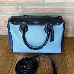 Coach Mini Bennett Satchel Crossbody Bag Blue Geometric Colorblock Leather - Picture 1 of 10