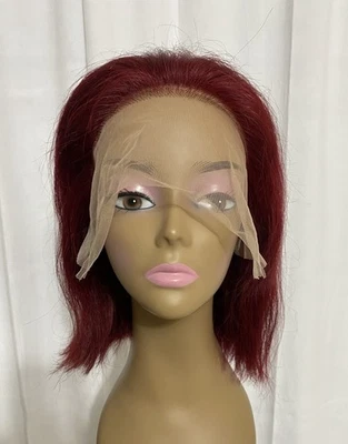 99j Burgundy Bob Wig Human Hair 13x6 HD Glue-less Pre Plucked 10” Wig With Band - Image 1 of 4