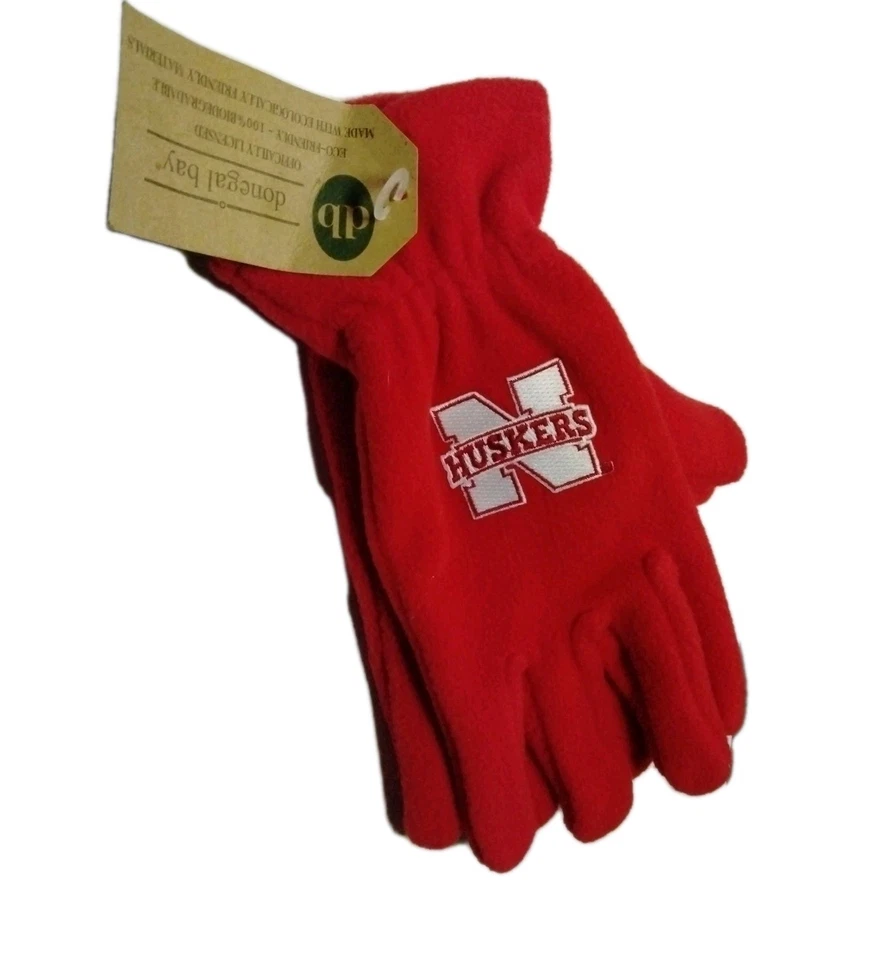 NCAA Nebraska Cornhuskers Red Fleece Gloves ECO  100% biodegradable Donegal Bay - Image 1 of 4