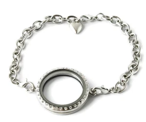 30mm Silver Tone Round Floating Charm Locket Bracelet With Security Clasp - Picture 1 of 3
