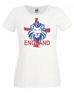 Ladies English Lion England St George Cross Sports Supporters T-Shirt - Picture 1 of 8
