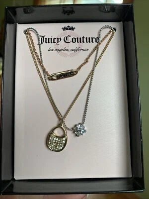 Juego de trío de collar Juicy Couture placa de bloqueo solitario oro y plata Foto 1 de 4