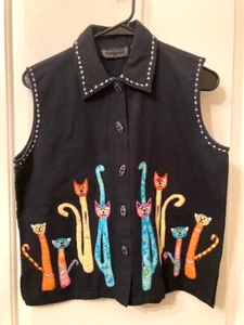Damen Weste Jacke Animal Print bestickt Katzen Größe M - Bild 1 von 6