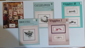 Lot of 5 cross-stitch patterns fruits and vegetables Green Apple Co. - Picture 1 of 5