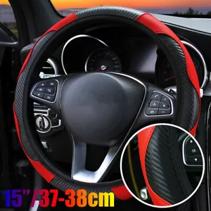 Car Auto Steering Wheel Cover Carbon Fibre Breathable Anti-slip Protector Red - Picture 1 of 19
