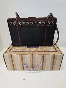 Mujer Brighton Cuero Guijarro Cartera Bolso Correas para el Hombro Marrón/Negro - Imagen 1 de 9