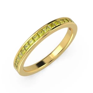 Last Piece.! 0.50Ct Fancy Yellow Princess Diamond Half Eternity Ring,Yellow Gold - Picture 1 of 8
