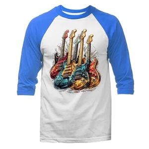 Chitarra Stile Retrò Rock Music Band Grafica Manica 3/4 Raglan - Foto 1 di 10