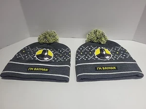 Batman Youth I'm Batman Pom Beanie Hat - Charcoal Gray One Size NWOT Lot of 2 - Picture 1 of 2