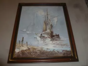 PINTURA AL ÓLEO ENMARCADA ORIGINAL BILLY WILDER BARCO FANTASMA NÁUTICO FIRMADO SELLO DE AUTENTICIDAD - Imagen 1 de 8