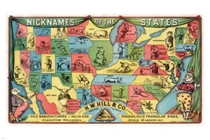 nicknames of the states EDUCATIONAL POSTER 1884 20x30 old fashion COLLECTORS - Picture 1 of 1