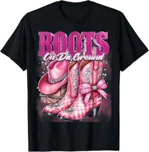 Retro Western Cowgirl Cowboy Linedance Boots On Da Ground T-Shirt - Picture 1 of 5