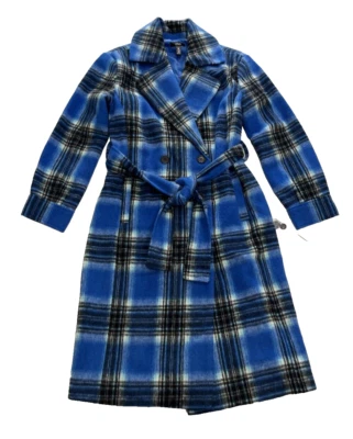 Abrigo Topper Aqua Mujer Azul A Cuadros Cinturón Cálido - Pequeño / S - Venta al por menor $178 Foto 1 de 4