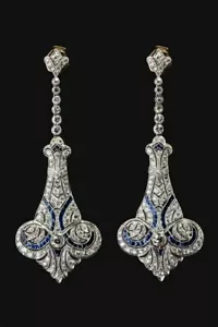 Art Deco Styl wiktoriański Diament i szafir Kropla Kolczyki z dangle ze srebra 925 - Zdjęcie 1 z 12