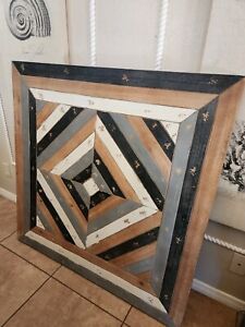 RARE Pottery Barn Wood planked OVERSIZED square wall art sign decor