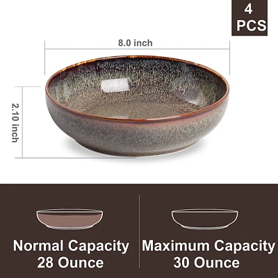 30 Oz Pasta Bowls Set 8" Serving Bowls Salad Bowls Set of 4 Large Ceramic Bowls - Image 1 of 4
